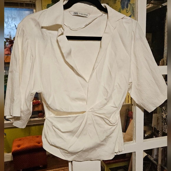 Zara Tops - Zara Cream Blouse with Gathered Waist
